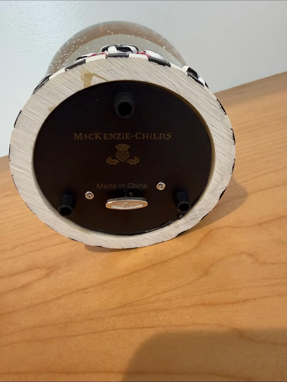 Mackenzie Childs Checkmate Penguin Snow Globe/ Music Box